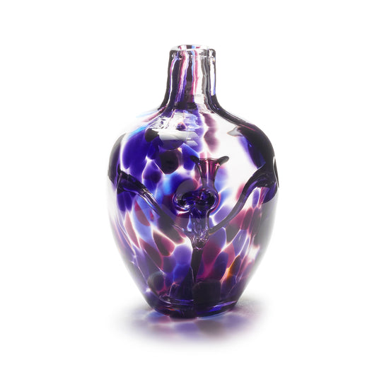 Load image into Gallery viewer, Miniature hand blown glass vase. Purple and cranberry glass. Colour combination is called &amp;quot;Amethyst.&amp;quot;
