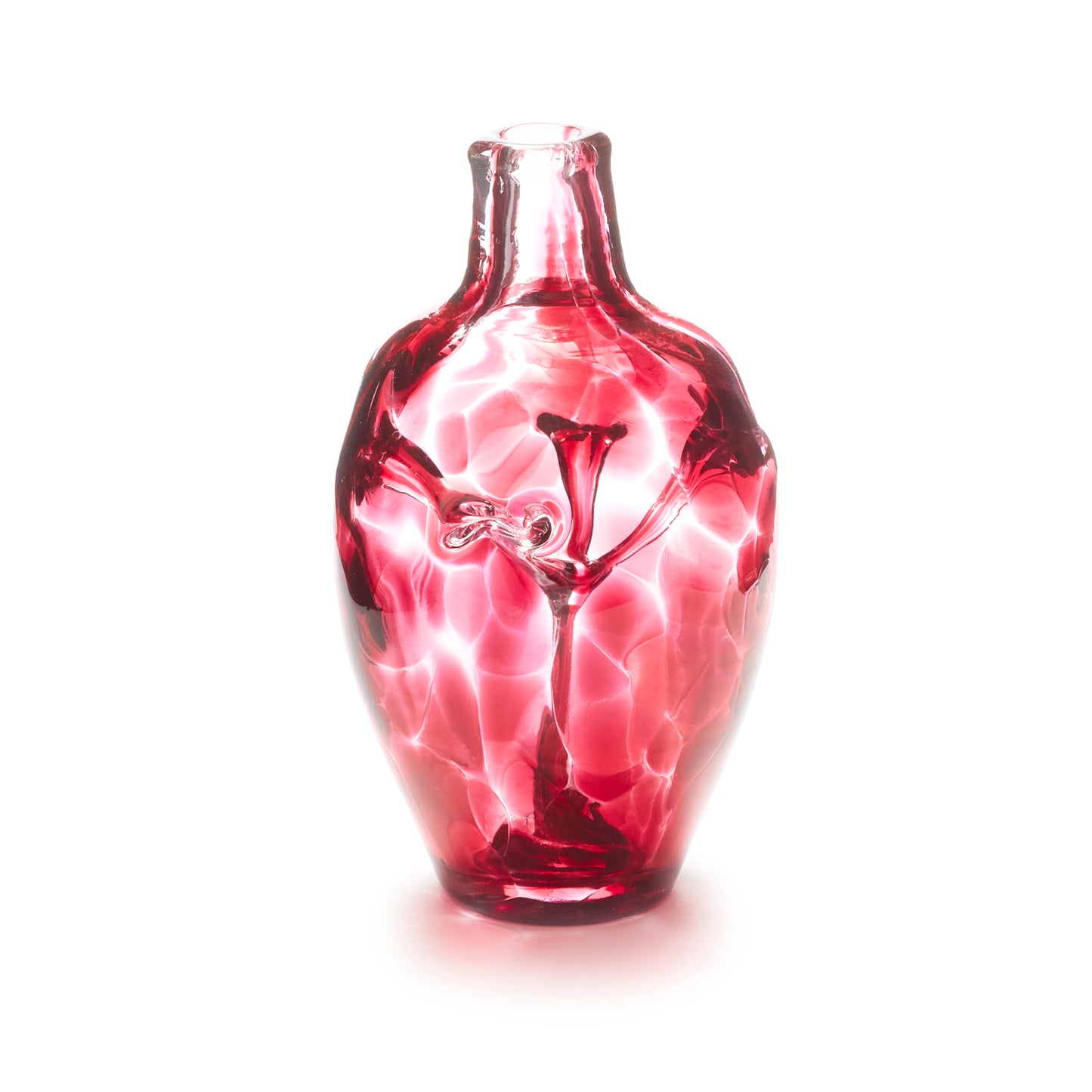 Miniature hand blown glass vase. Cranberry glass.
