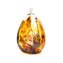 Load image into Gallery viewer, Handmade tall teardrop iris gold glass oil lamp. Made in Ontario Canada by Gray Art Glass.