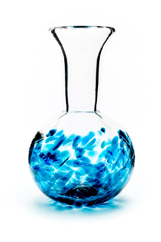 Load image into Gallery viewer, Hand blown glass vase. Teal blue glass on the bottom. Colour combination is called &amp;quot;Ocean Wave.&amp;quot;
