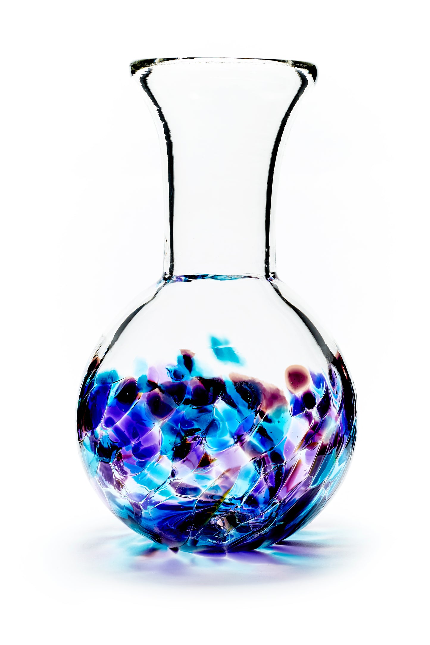 Load image into Gallery viewer, Hand blown glass vase. Teal blue and purple glass on the bottom. Colour combination is called &amp;quot;Amethyst Teal.&amp;quot;
