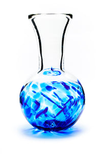 Hand blown glass vase. Cobalt blue and teal blue glass on the bottom. Colour combination is called "Cobalt."