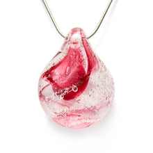 Load image into Gallery viewer, Memorial glass art pendant with cremation ash. Cranberry glass.