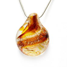 Load image into Gallery viewer, Memorial glass art pendant with cremation ash. Iris gold glass.