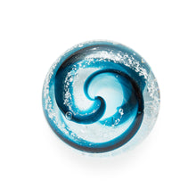 Load image into Gallery viewer, Memorial glass art touchstone with cremation ash. Teal blue glass. Colour combination is called &quot;Ocean Wave.&quot;