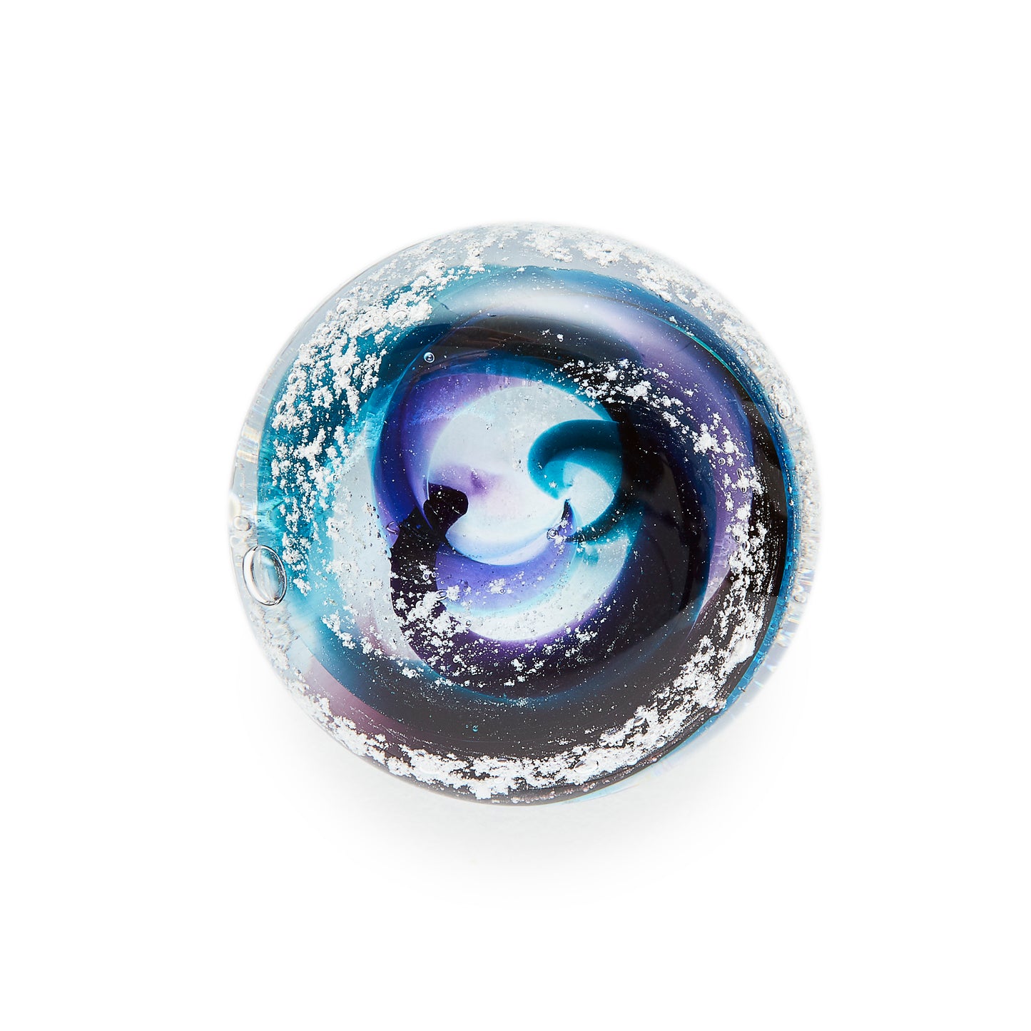 Load image into Gallery viewer, Memorial glass art touchstone with cremation ash. Teal blue and purple glass. Colour combination is called &amp;quot;Amethyst Teal.&amp;quot;
