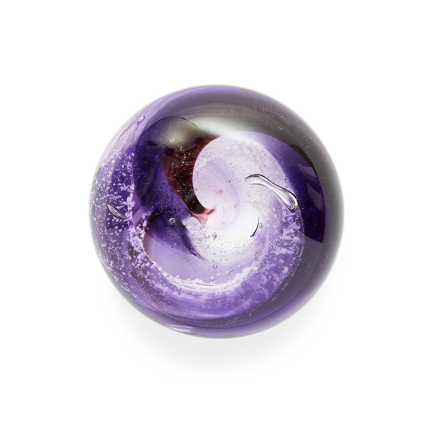 Memorial glass art touchstone with cremation ash. Purple and cranberry glass. Colour combination is called "Amethyst."