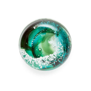 Memorial glass art touchstone with cremation ash. Green glass. Colour combination is called “Emerald.”