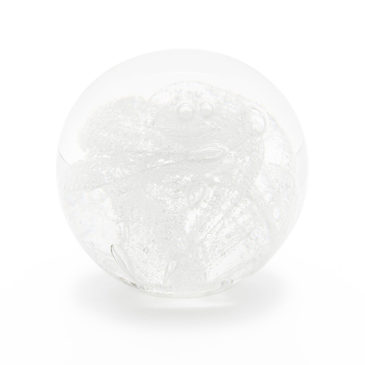 Load image into Gallery viewer, Round memorial glass art paperweight with cremation ash. Clear glass.
