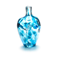 Load image into Gallery viewer, Miniature hand blown glass vase. Teal blue glass. Colour combination is called &quot;Ocean Wave.&quot;