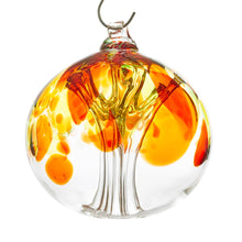 Load image into Gallery viewer, Hand blown glass tree of life ball. Yellow, red, orange, and green glass. Colour combination is called &quot;Autumn.&quot;