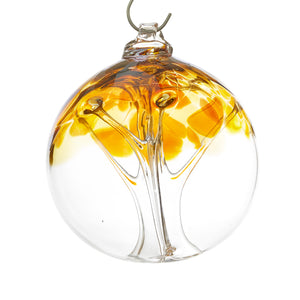 Hand blown glass tree of life ball. Iris gold glass.