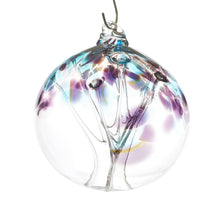 Load image into Gallery viewer, Hand blown glass tree of life ball. Purple and cranberry glass. Colour combination is called &quot;Amethyst.&quot;