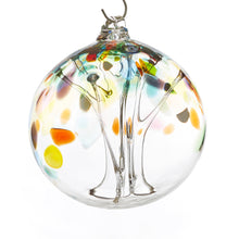 Load image into Gallery viewer, Hand blown glass tree of life ball. Purple, blue, yellow, red, orange, green, and white glass. Colour combination is called &quot;Multi.&quot;