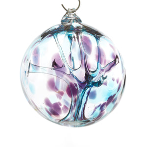 Hand blown glass witch ball. Teal blue and purple glass. Colour combination is called "Amethyst Teal."