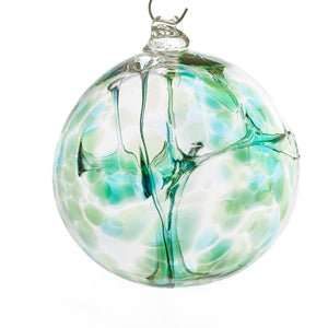 Hand blown glass witch ball. Green glass. Colour combination is called “Emerald.”