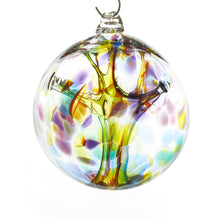 Load image into Gallery viewer, Hand blown glass witch ball. Purple, blue, green, pink, and yellow glass. Colour combination is called &quot;Spring.&quot;